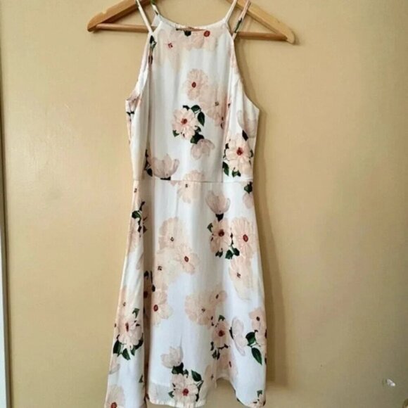 Dynamite| Floral White & Pink Sleeveless Halter A-Line Dress Size XS - Picture 1 of 6